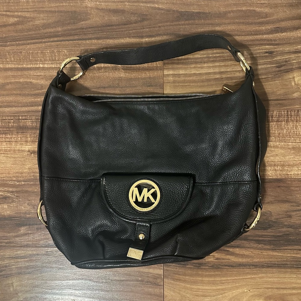 Michael Kors Black Shoulder Bag with Gold Hardware
